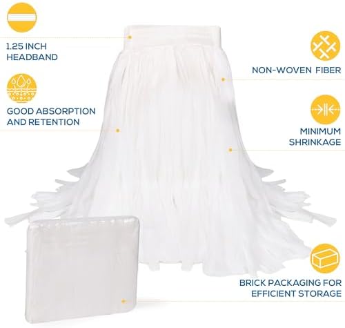 KLEEN HANDLER Disposable Industrial Mop Head Replacement, Non-Woven Cut End Floor Cleaning Wet Mop Head Refill (Pack of 6)