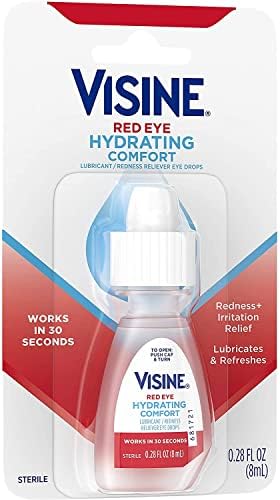 Visine Red Eye Hydrating Comfort Redness Relief and Lubricant Eye Drops to Help Moisturize and Relieve Red Eyes Due to Minor Eye Irritations Fast .28oz