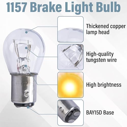 10 PCS 1157 Bulb, P21 5W S25 BAY15D Brake Light Bulb, Double Tail High and Low Foot Turn Signal Bulbs, Universal Halogen Tail Light Parking Lights,Compatible with 7528 2357 2057 1016 1034 1076 (White)