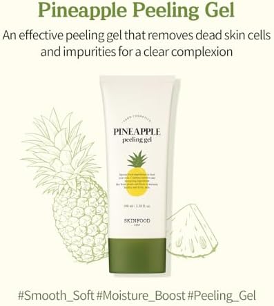 SKINFOOD Pineapple Peeling Gel 3.38 fl.oz. (100ml) - Pineapple & Aloe AHA Deep Facial Exfoliating Gel, Eliminates Sebum, Skin Clear and Blemish-Free - Dead Skin Remover for Face - Facial Peel