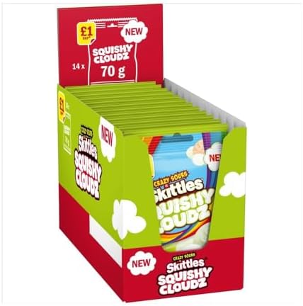 Skittles Squishy Cloudz Sour Sweets Fruit Flavoured Sweets Treat Bag 70g (Box of 14)