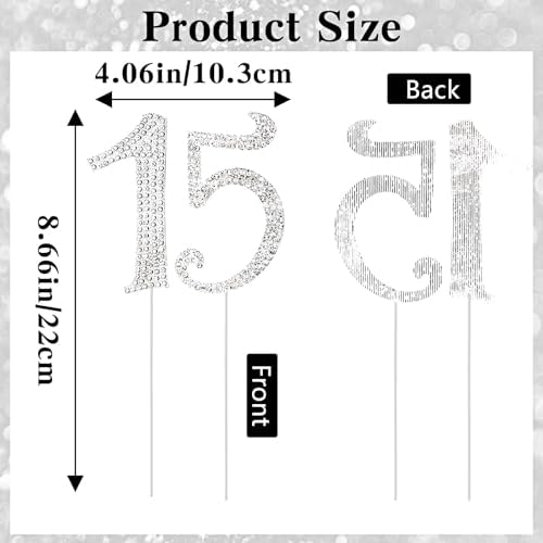 2 Pcs Number 15 Cake Topper Crystal Happy 15 Fifteen Years Old Birthday Cake Pick Sweet Fabulous Decoration Quinceanera Centerpiece Anniversary Celebrating Theme Party Supplies
