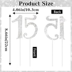 2 Pcs Number 15 Cake Topper Crystal Happy 15 Fifteen Years Old Birthday Cake Pick Sweet Fabulous Decoration Quinceanera Centerpiece Anniversary Celebrating Theme Party Supplies