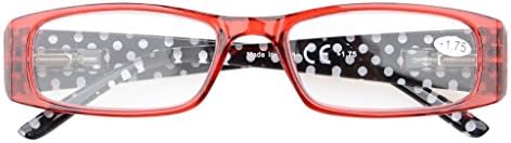 Eyekepper 5-Pack Spring Hinges Polka Dots Patterned Temples Rectangular Reading Glasses Readers Red +3.5