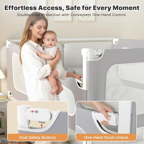 MagicFox 3 Piece King Size Bed Rail for Toddlers, Upgraded Height Adjustable Baby Bed Rail Guard, Thickened Child Safety Bed Rails for King Size Beds (78.7"x78.7"x74.8" Gray)