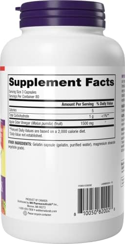 Webber Naturals Apple Cider Vinegar Capsules, ACV with Mother, 1500 mg per Serving, High Potency, 240 Capsules = 80 Servings, Natural Digestion Support, Sugar, Dairy & Gluten Free