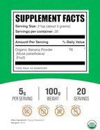 BulkSupplements.com Organic Banana Powder - Banana Fruit Powder, Nutrient Rich - Air-Dried & Gluten Free, 5g per Serving, 100g (3.5 oz) (Pack of 1)