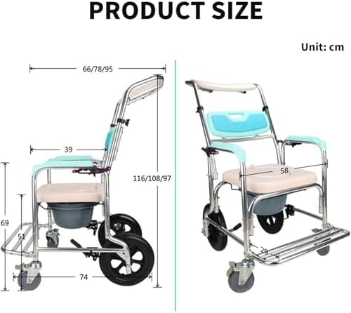 Wheelchair Shower Transport Chair, Adjustable Backrest Angle Shampoo Bath Toilet Chair, Adjustable Backrest Angle Shampoo Bathroom Toilet Chair Wash Wheelchair Seat