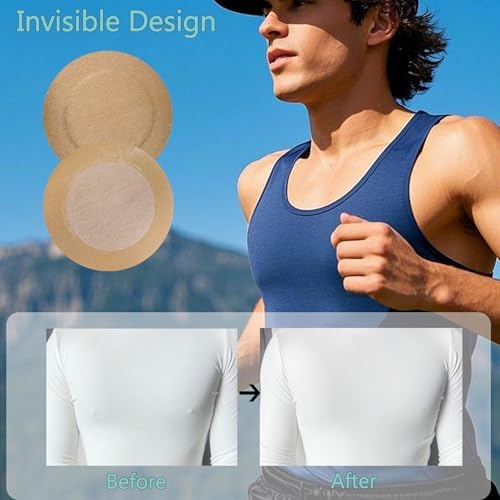 ANAMPION Nipple Covers for Men，80Pcs (40 Pairs) Mens Nipple Cover Hider for Running, Marathon, Gym, Surfing.Central Non-Adhesive, Anti-Chafing, Hypoallergenic, No Show Anti-Chafe Nipple Tape.