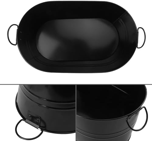 3 PCS 15.3 x 9 x 6 inches Black Metal Galvanized Tub with Handles, 3 Gallon Galvanized Beverage Tubs for Parties, Large Metal Drink Ice Buckets for Beer, Wine, Cocktails & Outdoor Events