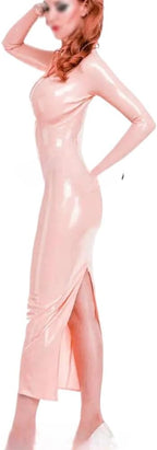 Pink Sexy Latex Dress with Two Zippers At Back Rubber Gown Bodycon Playsuit-Yellow-Male L