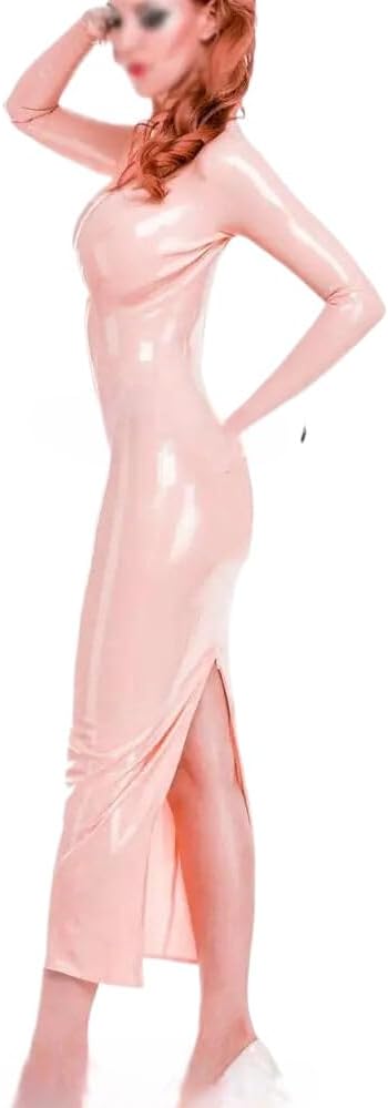 Pink Sexy Latex Dress with Two Zippers At Back Rubber Gown Bodycon Playsuit-Yellow-Male M