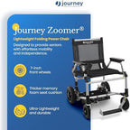 Journey Zoomer Electric Power Chair - Lightweight Foldable Battery Powered Wheelchair for Adults & Seniors - 300lb Weight Capacity & TSA-Compliant