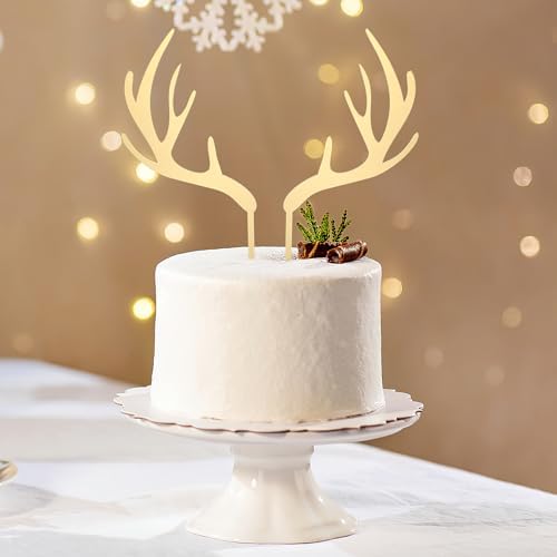 PRETYZOOM 5pcs Gold Deer Antler Cupcake Toppers Acrylic Cake Toppers Picks for Wedding Birthday Baby Shower Christmas Party Decorations Supplies