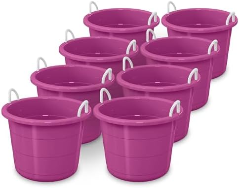 Life Story 8 Pack Open Storage Bucket, Round Plastic Container with Rope Handles, 17 Gallon, Purple