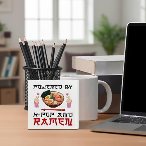 Kpop Ramen Decor, Powered by K-pop and Ramen Wooden Box Sign Decorations, Kpop Merch Gifts for Teen Girls, K-pop Lovers Gifts