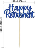 Gyufise 36 Pack Happy Retirement Cupcake Toppers Blue Glitter Retired Cupcake Picks Decorations for Retirement Theme Birthday Party Cake Decorations