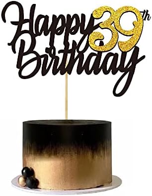 Happy 39th Birthday Cake Toppers Glitter 39th Anniversary Cake Topper 39 Years Loved Bday Decorations 39 Gold Birthday Cake Decorations Thirty-nine Party Supplies for Women Men(Black Gold)