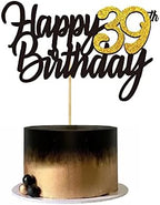 Happy 39th Birthday Cake Toppers Glitter 39th Anniversary Cake Topper 39 Years Loved Bday Decorations 39 Gold Birthday Cake Decorations Thirty-nine Party Supplies for Women Men(Black Gold)