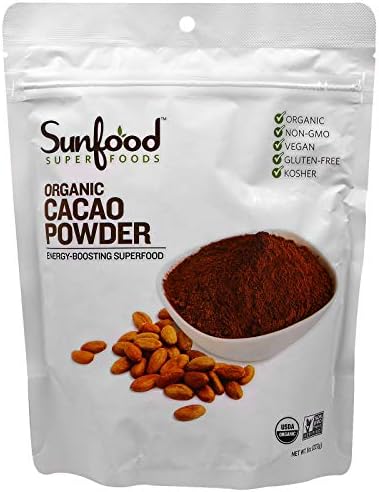 Sunfood Superfoods Cacao Powder Organic - Pure Raw Chocolate Powder for Baking, Rich & Unsweetened, Certified USDA Organic, Non-GMO, Vegan, Gluten Free, Earth Kosher - 8 oz Bag