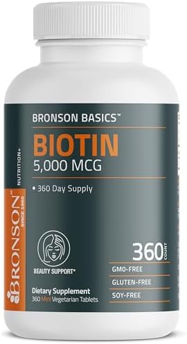 Bronson Biotin 5,000 MCG Supports Healthy Hair, Skin & Nails & Energy Production - High Potency Beauty Support - Non-GMO, 360 Vegetarian Tablets