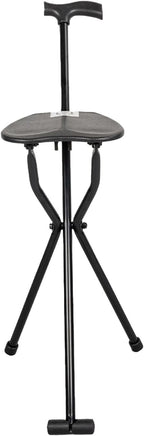 300 Lbs Crutch Stool with Seat,Lightweight Folding Walking Stick Chair Portable Thick Aluminum AlloyCane for Senior Elderly Camping Hiking Black