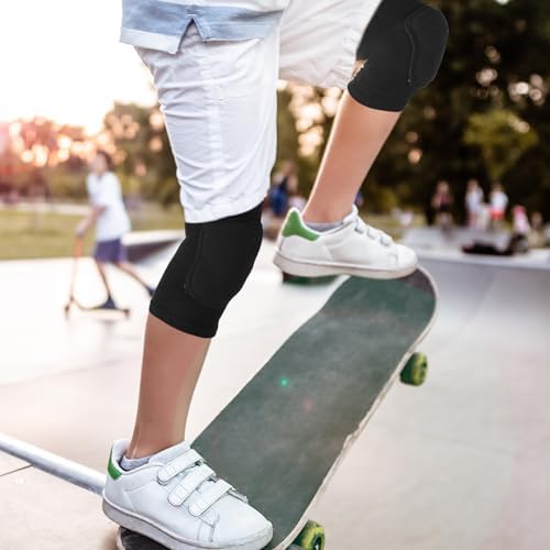 Sibba 2 Pairs Knee Pad for Kids, Breathable Elastic Knee Brace, Anti-Slip Padded Sponge Knee Protector for Volleyball, Dance, Running, Skating, Basketball, Football Sports(Black)