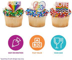 DecoPac Love Always Wins Rings, Rainbow Pride Cupcake Toppers, Celebration Cupcake Decorations, Food Safe Cake Topper – 24 Pack