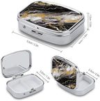 Black White Gold Foil Marble Pill Box 2 Compartment Decorative Metal Pill Case for Pocket Or Purse Travel Portable Medicine Box Pill Container Organizer for Vitamins Fish Oils Supplements