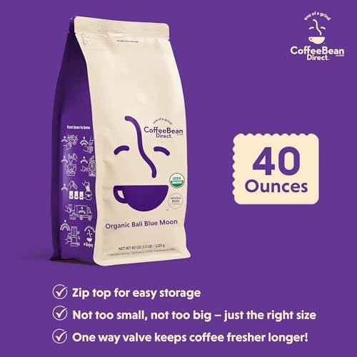 Coffee Bean Direct Organic Bali Blue Moon, Whole Bean Coffee, Arabica Coffee, Light Roast, 2.5 Pound Bag (Pack of 1)