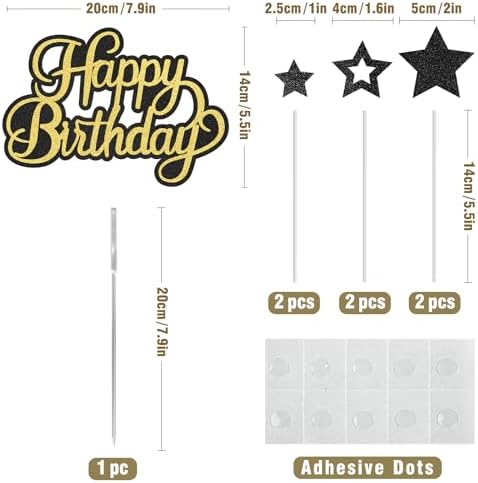 Happy Birthday Cake Toppers for Men, Black Gold Birthday Cake Topper, Glitter Cake Decorations Supplies for Birthday Party, Happy Birthday Cake Decorations