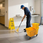 Kefanta 35 Qt Side Press Wringer Combo Commercial Mop Bucket on Wheels Set,Yellow,Include 1 Heavy Duty Industrial Mop for Floor Cleaning and Wet Floor Caution Sign