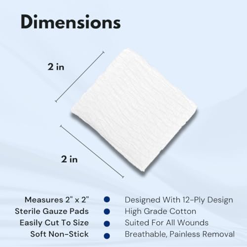 Dealmed 2’’ x 2’’ Sterile Gauze Pads (100 Count) Disposable and Individually Wrapped Medical Gauze Pads, Wound Care Product for First Aid Kit and Medical Facilities (Pack of 1)