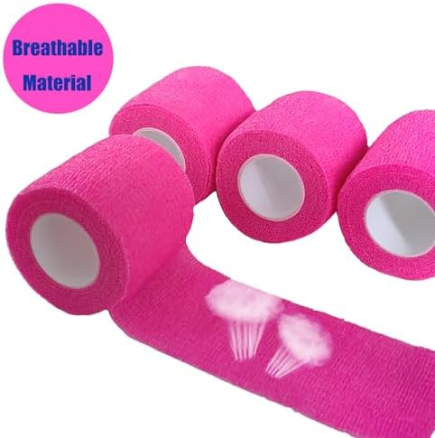 6 Pack 2 Inches Self Adhesive Wrap Bandage Self Adherent Cohesive Bandage Tape Stretch Vet Wrap Breathable Athletic Tape for Sports, Wrist, Ankle（Pink）