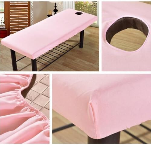 Massage Table Sheet, 27.56x74.8 Massage Bed Cover with Face Hole,Elastic All-Round Wrap Massage Bed Cover Washable Reusable Massage Table Blanket (Pink)