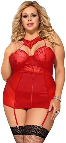 Women's Sexy Lace Babydoll Hollow Out Mini Dress Underwire Adjustable Clubwear Lingerie Set Plus Size