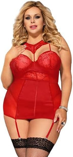 Women's Sexy Lace Babydoll Hollow Out Mini Dress Underwire Adjustable Clubwear Lingerie Set Plus Size