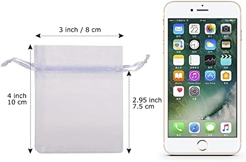 HRX Package 100pcs White Organza Jewelry Bags Drawstring 3 x 4 inch, Little Mesh Gift Pouches Mini Candy Bags for Small Presents Jewelry Earrings
