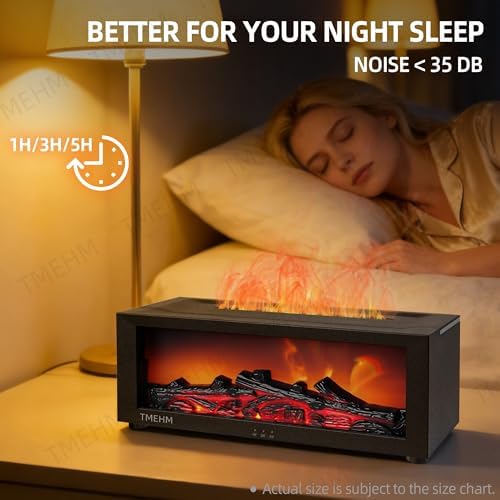 TMEHM Fireplace Flame Air Diffuser Humidifier,7 Colors Aromatherapy Essential Oil Diffuser,Ultrasonic Aroma Humidifier with Timer for Home,Bedroom,Office,Yoga (Black, L)