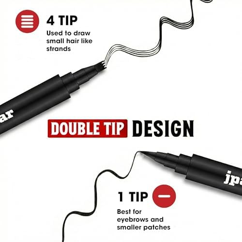 2 Pack - Black Beard Pencil Filler for Men - Waterproof Beard Pen Kit with Brush - Dual Tip Beard Filling Pen for Patches, Hairline & Mustache - Natural Look, Long Lasting Beard Grooming Tool