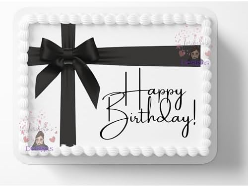 Black Coquette Bow Ribbon Edible Image Cake Topper Elegant Birthday Cake Topper Frosting Sheet Icing Paper Cake Decoration Edible Cake Sticker Decal 10" by 8"