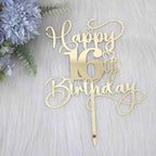 Happy 16th Birthday Cake Topper，Mirrored Gold Acrylic Birthday Topper for Cheers to 16 Years Birthday/Anniversary Party Decoration Ideas, Perfect Keepsake for your family and friends(16th)