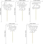 30Pcs 25th Birthday Cupcake Toppers Twenty Five Legal 25th Cupcake Picks Cheers to 25 Years Old Cake Decorations for 25th Anniversary Party Supplies Silver Glitter