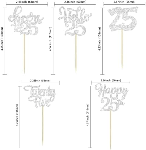 30Pcs 25th Birthday Cupcake Toppers Twenty Five Legal 25th Cupcake Picks Cheers to 25 Years Old Cake Decorations for 25th Anniversary Party Supplies Silver Glitter