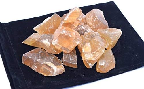 Rough Honey Calcite Stones with Velvet Bag (1 Pound)