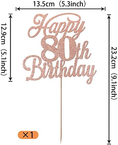 Rsstarxi 1 Pack Happy 80th Birthday Cake Topper Glitter 80 & Fabulous Cheers to 80 Years Old Birthday Cake Pick for Celebrating 80th Birthday Anniversary Party Cake Decorations Supplies Rose Gold
