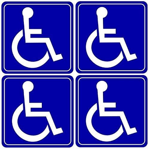 Outdoor/Indoor (4 Pack) 3.5" X 3.5" Handicap Disabled Wheelchair Symbol Window Door Bumper Sticker Decals - Back Self Adhesive Vinyl