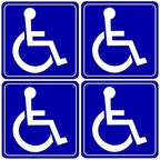 Outdoor/Indoor (4 Pack) 3.5" X 3.5" Handicap Disabled Wheelchair Symbol Window Door Bumper Sticker Decals - Back Self Adhesive Vinyl