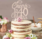 Cheers to 40 Years Cake Topper - Rose Gold Glitter 40th Birthday Cake Decorating Supplies, Perfect for 40th Anniversary or Forty Birthday Party, Photo Booth Props