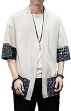 PRIJOUHE Men's Kimono Jackets Cardigan Lightweight Casual Cotton Blends Linen Seven Sleeves Open Front Coat Outwear